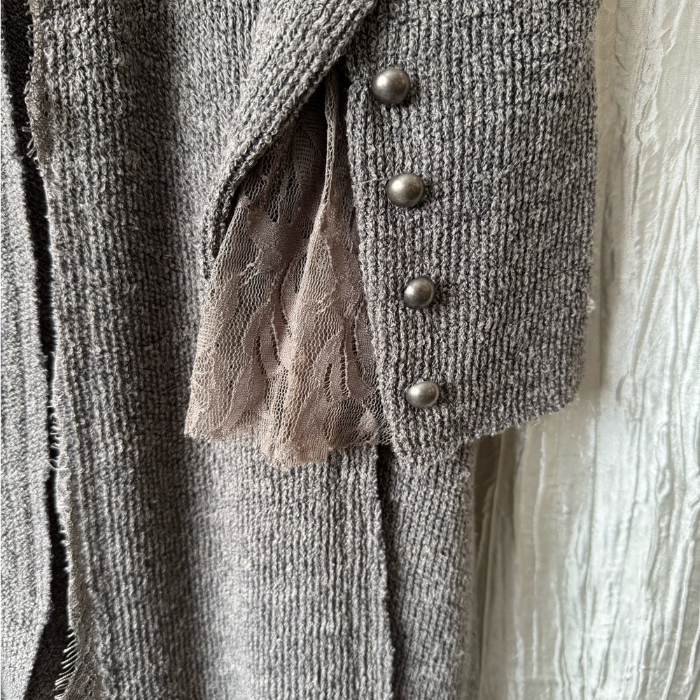 Vocal Gray Knit Cardigan with Fleur-de-Lis